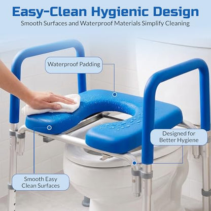 Ultimate Raised Toilet Seat with Handles - Adjustable Raised Toilet Seat for Seniors, Bedside Commode - Padded Armrest | Premium Elevated Toilets Seats with Handles for Elderly Bathroom Safety, Blue - color: Blue