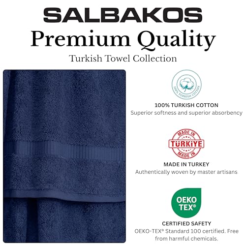SALBAKOS - Luxury 6 Piece Towel Set, 100% Turkish Cotton, Quick Drying, Highly Absorbent & Comfy, Includes 2 Bath Towels, 2 Hand Towels & 2 Washcloths | (Navy) - color: Navy, size: 6 Piece Towel Set