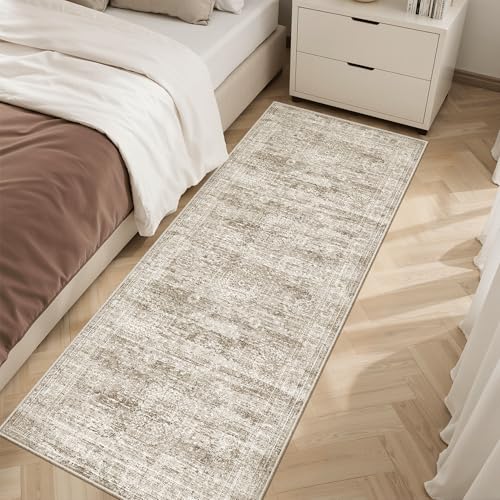 Soalmost Runner Rug 2x5 Washable Non-Slip Kitchen Entry Runners Brown | Soft Low-Pile Rugs for Bathroom Laundry Room, Vintage Foldable Floor Carpet Mat Hallway Entryway for Corridor Bedroom - color: Brown, size: 2' x 5' (Runner)