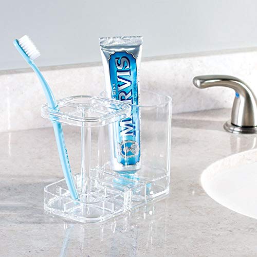 InterDesign Med+ BPA-Free Plastic Divided Toothbrush Holder - 5.6" x 3.25" x 4.55", Clear - color: Clear