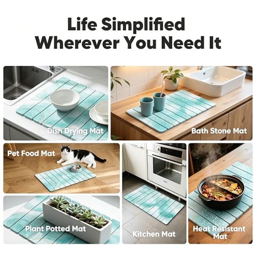 Stone Drying Mat for Kitchen Counter, Quick Diatomaceous Earth Mats for Dishes, 24"L x 16" W Super Absorbent Fast-Drying Collapsible Countertop Stone Mat (Marble White Green-01, 24" x 16") - color: Marble White Green-01