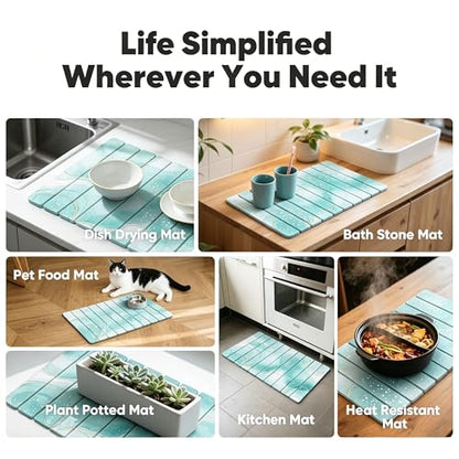 Stone Drying Mat for Kitchen Counter, Quick Diatomaceous Earth Mats for Dishes, 24"L x 16" W Super Absorbent Fast-Drying Collapsible Countertop Stone Mat (Marble White Green-01, 24" x 16") - color: Marble White Green-01