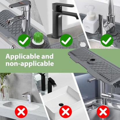 Kitchen Silicone Sink Faucet Mat, 2026 New Foldable Faucet Mat for Kitchen Sink, Multi-Functional Silicone Faucet Guard, Quick Drying Splash Guard ＆ Draining Mats (Gary, 24x5.7 Inch) - color: Gary