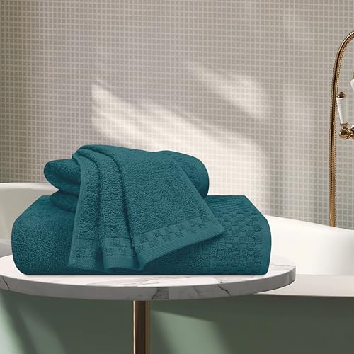 MyOwn Ultra Soft 3 Pack Cotton Towel Set, Contains a Bath Towels 28x55 inch, a Hand Towels 16x24 inch & a Wash Coths 12x12 inch, Ideal Everyday use, Compact & Lightweight - Teal - color: Teal, size: 3 Pack Set