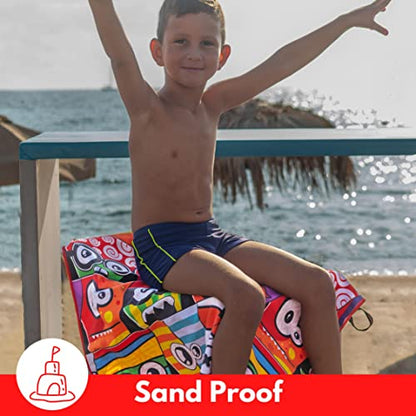 Microfiber Kids Toddler Beach Towel, Quick Dry, Sand Free, 60x30 | Pool towel, ultra-soft, girls and boys, travel pouch, camping travel vacation, toallas playas - color: Monsters