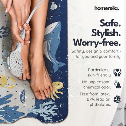 homerella Bathtub Mat Non Slip Kids 40x16 Baby Bath Mat Non Slip Anti Mold | 100% BPA Free, Non Toxic, Mildew Resistant, Machine Washable, Extra Long Kids Bath Mat for Tub Non Slip, Toddler Bath Mat - color: Deep Blue Sea, size: 40" x 16" (Rectangular)