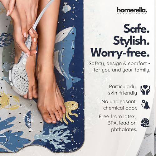 homerella Bathtub Mat Non Slip Kids 40x16 Baby Bath Mat Non Slip Anti Mold | 100% BPA Free, Non Toxic, Mildew Resistant, Machine Washable, Extra Long Kids Bath Mat for Tub Non Slip, Toddler Bath Mat - color: Deep Blue Sea, size: 40" x 16" (Rectangular)