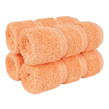 American Soft Linen 100% Cotton Luxury Turkish Towels, 4 PC Washcloth Set | Soft Absorbent Quick Dry OEKO Tex Standard 100 Certificated Durable Machine Washable Premium Hotel Quality - color: Malibu Peach, size: 13"x13"