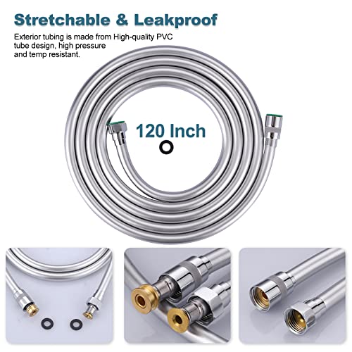 Shower Hose, 120 Inches Extra Long Shower Head Hose Extension for Bathing Toilet Cleaning Dogs Bathing Chrome Handheld Shower Hose - color: Chrome, size: 120inch