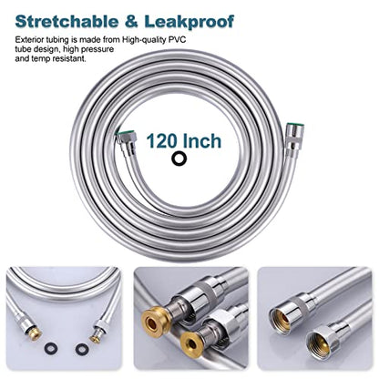 Shower Hose, 120 Inches Extra Long Shower Head Hose Extension for Bathing Toilet Cleaning Dogs Bathing Chrome Handheld Shower Hose - color: Chrome, size: 120inch