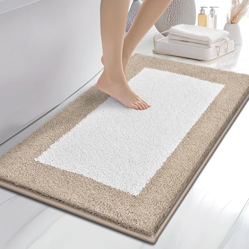 anllugs Bathroom Rugs, 24" x 36" Soft Bath Rugs, Beige & White | Non-Slip, Super Absorbent, Machine Washable, Quick Dry, Bath Mats for Shower and Bathtub, TPR Backing - color: Beige & White, size: 24" X 36"