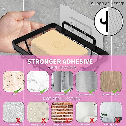 Carrie Joe Soap Dish Holder No Drilling 304 Rustproof Stainless Steel Wall Mounted Soap Holder Tray Bar Sponge Holder for Bathroom & Kitchen - color: Black