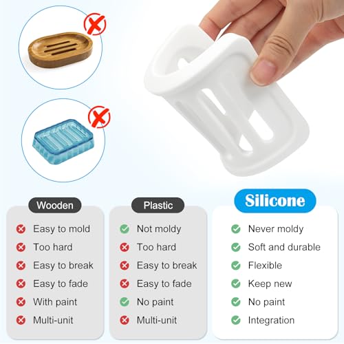 Topsky 2Pcs Soap Dish Holder, Non-Slip Bathroom Accessories Silicone Soap Case Saver, Sink Deck Bathtub Shower Dish Soap Drainer, Silicone Holder for Soap, Sponges, Scrubber (White-2pcs) - color: White-2pcs