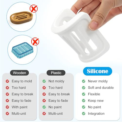 Topsky 2Pcs Soap Dish Holder, Non-Slip Bathroom Accessories Silicone Soap Case Saver, Sink Deck Bathtub Shower Dish Soap Drainer, Silicone Holder for Soap, Sponges, Scrubber (White-2pcs) - color: White-2pcs