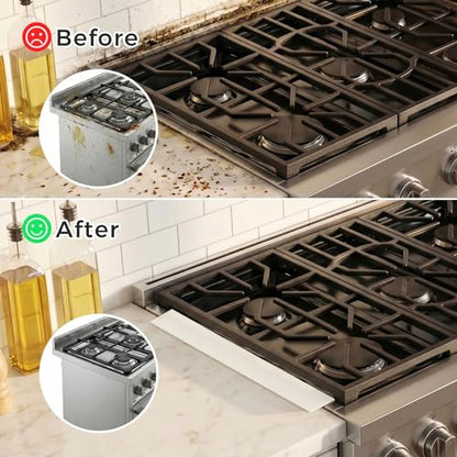 Silicone Stove Gap Covers with Stainless Steel, Oven Gap Filler Seals Gaps Between Stovetop and Counter, Stove Gap Guards Range Trim Kit, Easy to Clean Stove Gap Guard (Beige 2 Pack,21") - color: Beige, size: 21 inches