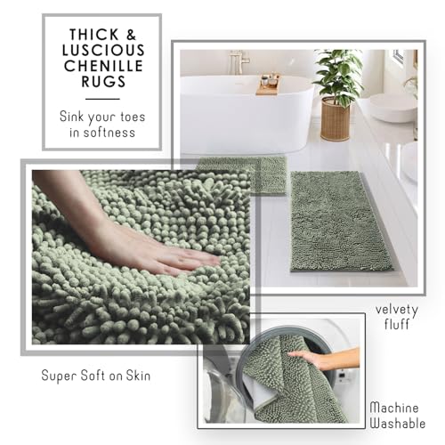 Clara Clark Bathroom Accessories Set - 27PC Bathroom Set with Adhesive Corner Shower Caddy Hanging, Bathroom Sets with Shower Curtain and Rugs, Sage Green Shower Curtain Set with Bathroom Trash Can | 27 Piece Sage Green Bathroom Sets with Shower Curtain a