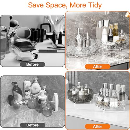 360 Rotating Makeup Organizer, Cosmetics Lazy Susan Spinning Skincare Storage for Vanity, Turntable Perfume Trays for Dresser Bathroom Countertop and Kitchen (Gray)