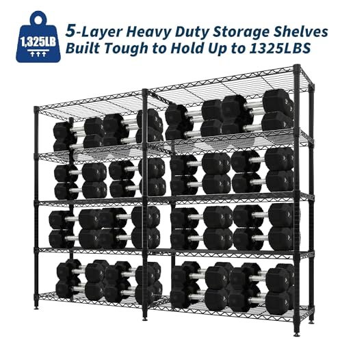 Garvee Metal Storage Shelves Heavy Duty Metal Shelving, 5-tier Wire Shelving Unit Shelves for Storage, Adjustable Shelf Organization for Garage Pantry Kitchen Commercial Basement, 70.8"W*15.8"D*70.5"H - size: 15.7"D x 71"W x 70.5"H(5-Tier)