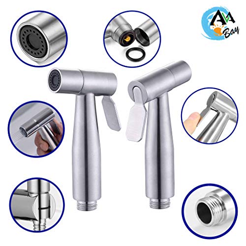 Stainless Steel Sprayer Head-Bidet Spray w/Brushed Chrome Finish - Cloth Diaper Shattaf - Pet Wash - style: Stright
