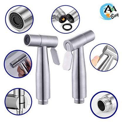 Stainless Steel Sprayer Head-Bidet Spray w/Brushed Chrome Finish - Cloth Diaper Shattaf - Pet Wash - style: Stright