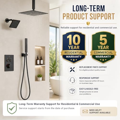 Thermostatic Dual Shower System, Oil Rubbed Bronze Shower Faucet | 12 Inch Ceiling Rainfall Shower, 6 Inch Wall Mount Head, High Pressure Handheld Sprayer, Push Button Valve - color: Oil Rubbed Bronze