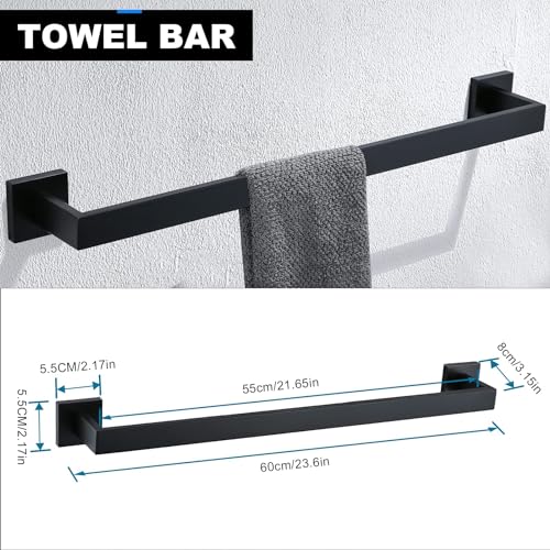 YACVCL 5 Pieces Black Bathroom Accessorie Set 23.6 Inch Towel Bar Set,SUS304Stainless Steel Bathroom Hardware Set,Wall Mounted Towel Holder Set for Bathroom - color: Black