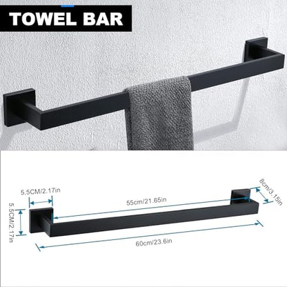 YACVCL 5 Pieces Black Bathroom Accessorie Set 23.6 Inch Towel Bar Set,SUS304Stainless Steel Bathroom Hardware Set,Wall Mounted Towel Holder Set for Bathroom - color: Black