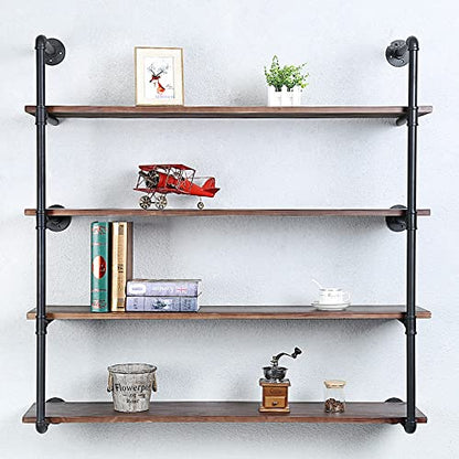 Industrial Pipe Shelves With Wood Planks,Rustic Pipe Shelving Wall Shelf | Metal Pipe Solid Pine Wood,Easy to Assemble,Wooden Board Thickness 0.78 In,For Bar Farmhouse Kitchen Office Bathroom,Bedroom - color: 4-layer, size: 48in