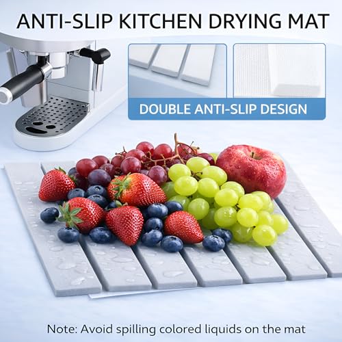 Stone Bath Mat, Stone Dish Drying Mat, Quick Dry Bath Mat – 15.75"x11.81" Foldable Diatomaceous Earth Mat for Bathroom Floor, Kitchen Counter, Non-Slip Stone Mat (Grey)