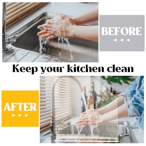 Vesici 2 Pcs Clear Acrylic Sink Splash Guard Freestanding Panel Barrier with Easy Reach Cutaway Kitchen Guard Protective Splatter Barrier for Home Hospital(15.75" Length, 16" Height, 4.5" Base) - size: 15.75" Length, 16" Height, 4.5" Base
