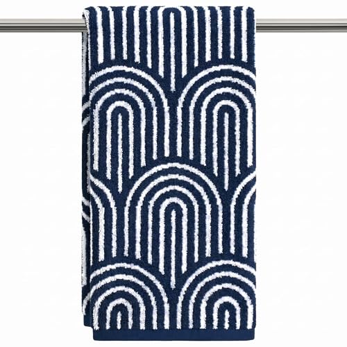 Artoid Mode 1 Pc Beige Navy Blue Arched Stripes Jacquard Hand Towels for Bathroom, Cotton Soft Absorbent Bathroom Decor Towels, 13.7 x 29.5 Inch - color: Beige/Navy Blue, size: 13.7" x 29.5", 1PC