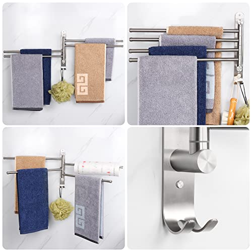 NearMoon Swivel Towel Rack, 13.8" Thicken 304 Stainless Steel 4-Arm Towel Bar, Space Saving Wall Mounted Towel Holder with Hook, Rustproof Swing Out Towel Hanger for Bathroom, Kitchen (Brushed Nickel) - color: Brushed Nickel, size: 13.8 Inch