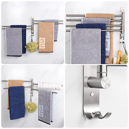 NearMoon Swivel Towel Rack, 13.8" Thicken 304 Stainless Steel 4-Arm Towel Bar, Space Saving Wall Mounted Towel Holder with Hook, Rustproof Swing Out Towel Hanger for Bathroom, Kitchen (Brushed Nickel) - color: Brushed Nickel, size: 13.8 Inch