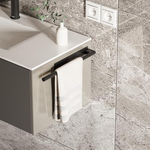 Hand Towel Holder, Adhesive or Drill Wall Mount, Matte Black | 15 Inch Hand Towel Bar, 304 Stainless Steel, Rustproof, Stick on Towel Racks for Bathroom, Kitchen, RV - color: Matte Black