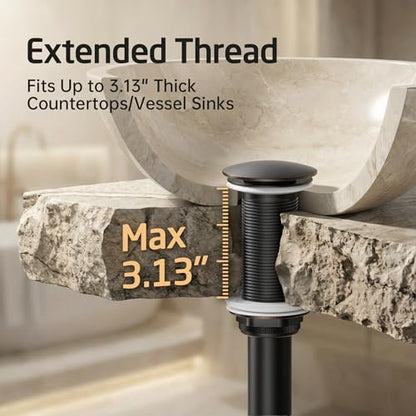 KES Oil Rubbed Bronze Bathroom Sink Drain with Extended Thread, All Metal | Pop Up Drain Stopper without Overflow for Thicker Vessel Sinks and Countertops, Brass and Stainless Steel, S2022D-ORB - color: Oil Rubbed Bronze, style: NO Overflow, Long Thread