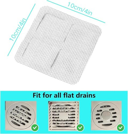 Disposable Hair Catcher for Shower Drain, 30 Packs | Square Mesh Stickers, Upgraded Adhesive Drain Cover, Catch Human & Pet Hair, Fits Bathroom, Kitchen Sink, Bathtub