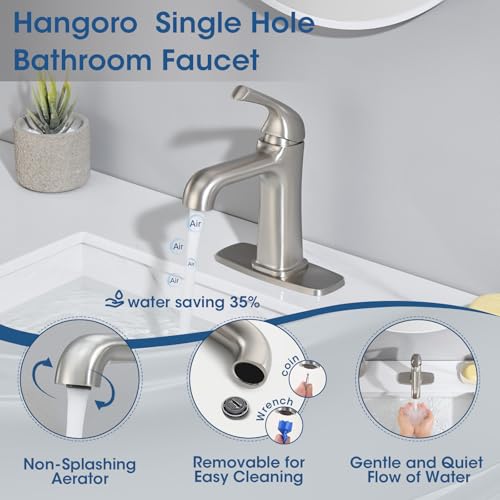 Brushed Nickel Bathroom Faucet, Brass Single Hole Bathroom Faucets for 1 or 3 Holes, Vanity Faucet with Supply Lines and Deck Plate, Pop Up Drain - color: A-Brushed Nickel