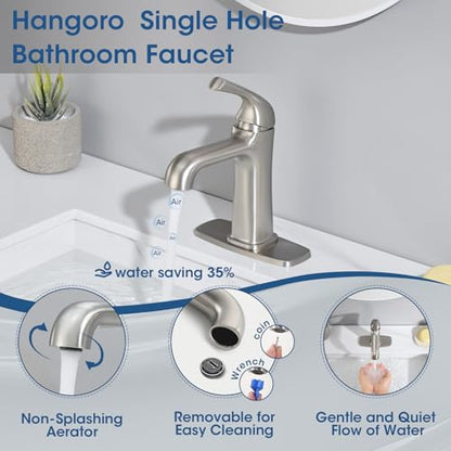 Brushed Nickel Bathroom Faucet, Brass Single Hole Bathroom Faucets for 1 or 3 Holes, Vanity Faucet with Supply Lines and Deck Plate, Pop Up Drain - color: A-Brushed Nickel