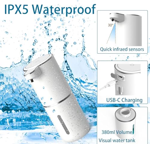 2Pack Automatic Soap Dispenser, Touchless Foaming Soap Dispenser USB Rechargeable Dispenser Electric Wall Mounted 4levels Adjustable Foam Dish Soap Pump for Bathroom Kitchen