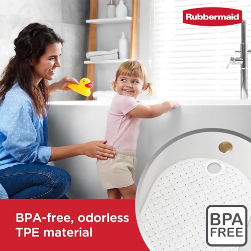 Rubbermaid INSTAMAT Bath Tub Shower Mat, Non-Slip Tub Mat with Suction Cups, Bath Mat Hangs on Showerhead for Quick Dry, 27.2 x 15.2 Inch, BPA-Free, Easy to Clean, for Inside Tub or Shower, White - color: White