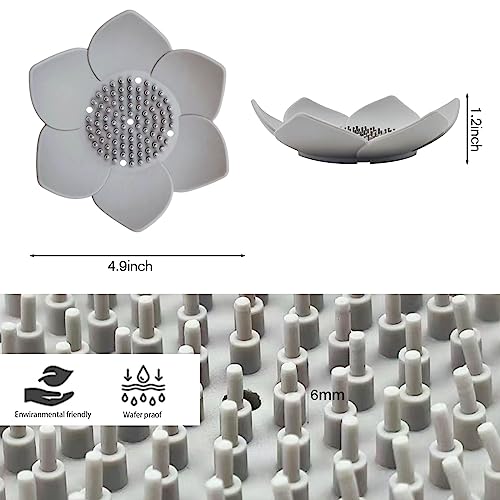 4 Pack Silicone Soap Dishes with Draining, Lotus Flowers Bar Soap Holder for Shower, Soap Saver for Counter, Bathtub, Kitchen Sink (White/Gray/Blue/Pink) - color: White/Grey/Blue/Pink