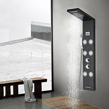 Stainless Steel Shower Panel Tower Rain Waterfall Massage Body Jet System Spray