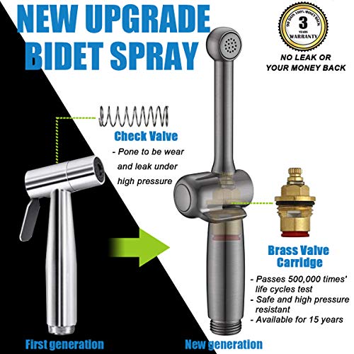 Handheld Bidet Toilet Sprayer, Black Bidet Spray for Toilet, Cloth Diaper Sprayer with Backflow Preventer, Adjustable Water Pressure Brass Hand Held Spray Attachment
