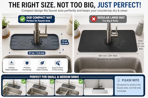 Silicone Sink Splash Guard for Faucet, 2 Pack, 37 x 14 cm, Compact Size for Small Sinks” Water Catcher Mat, Anti-Slip, Quick Dry Kitchen Sink Protector (Black)