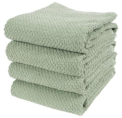 KAF Home Deluxe Popcorn Terry Kitchen Towels, Cotton Kitchen Dish Towels, Set of 4, French Green - color: French Green
