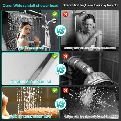 All Metal 12 Inch Rain Shower Head with Handheld Spray Combo, High Pressure Waterfall Rainfall Square Shower Heads with 16" Adjustable Extension Arm, Dual Showerhead with 3-Way Diverter, Chrome - color: Polished Chrome, size: 12 Inch