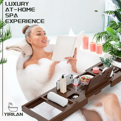 Bathtub Trays for Tub,Bath Tray,Foldable Bathtub Caddy | Unique House Warming Gifts, New Home, Anniversary and Wedding Gifts for Couple,Brown - color: Brown