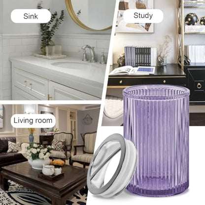 Toothbrush Holders for Bathrooms, 2pcs Purple Glass Toothbrush Holder, Bathroom Toothbrush Cup and Toothpaste Holder with Silver Divider, Tooth Brush and Toothpaste Organizer for Countertop - color: Purple Silver