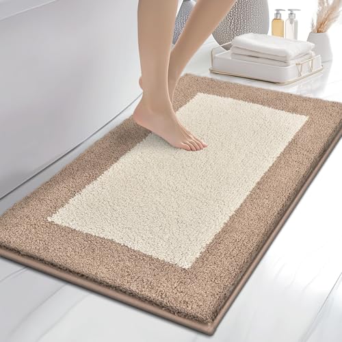 anllugs Bathroom Rugs, 24" x 36" Soft Bath Rugs, Beige & Grayish Brown | Non-Slip, Super Absorbent, Machine Washable, Quick Dry, Bath Mats for Shower and Bathtub, TPR Backing - color: Beige & Grayish Brown, size: 24" X 36"