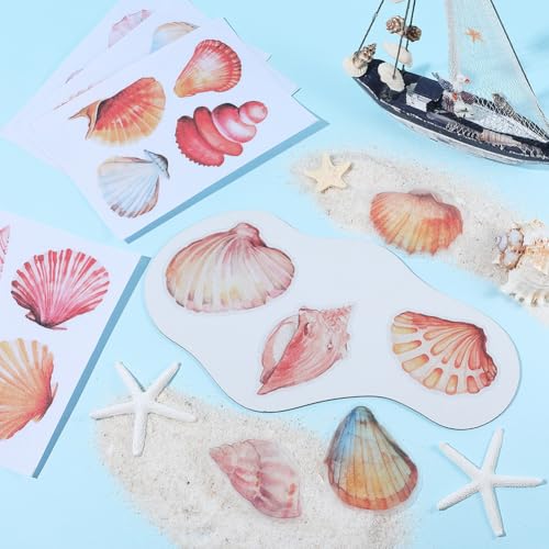 6 Pages Bathtub Sea Stickers Bulk Non Slip Bathtub Stickers with Scraper Plastic Adhesive Ocean Animal Conch Pattern Slippery Floor Decal for Shower and Bath Tub Home Decorations Gift Adults - style: Shell 3